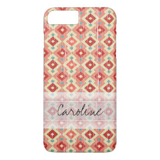 Monogram roze rood geo tribaal diamantpatroon 	iPhone 8/7 plus hoesje