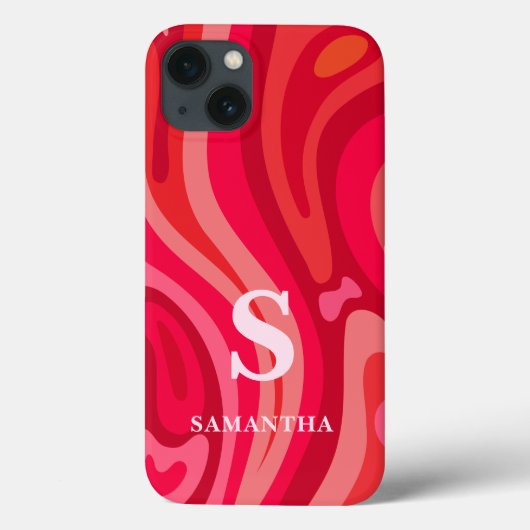 Monogram Roze Rood Patroon Case-Mate iPhone Case (Achterkant)