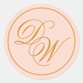 Monogram Roze Roos 2 Beginletters Gouden Calligraf Ronde Sticker (Voorkant)