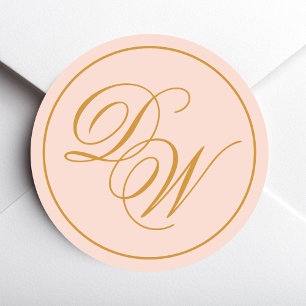 Monogram Roze Roos 2 Beginletters Gouden Calligraf Ronde Sticker