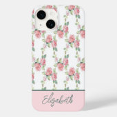 Monogram Roze Roos Bloemige Groene Bloemen Case-Mate iPhone Case (Achterkant)