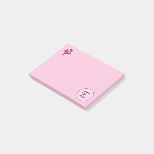 Monogram Roze Roos E Post-it® Notes (Schuin)