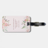 Monogram roze roos en pioen bloemboeket bagagelabel (Achterkant horizontaal)