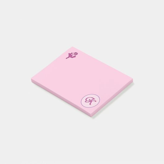 Monogram Roze Roos K Post-it® Notes (Schuin)