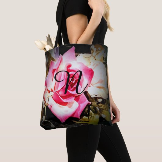 Monogram roze roos tote bag (Dichtbij)
