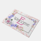 Monogram roze Rose Bouquet Welkom Deurmat (Schuin)