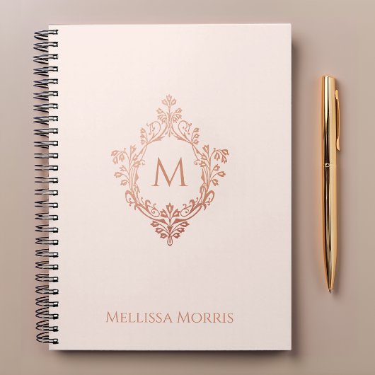 Monogram Roze Rose Goud Elegante Crest Naam Notitieboek