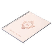 Monogram Roze Rose Goud Elegante Crest Naam Notitieboek (Linkerzijde)