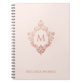 Monogram Roze Rose Goud Elegante Crest Naam Notitieboek (Voorkant)