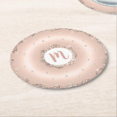 Monogram roze rosé goud glitter donut script ronde kartonnen onderzetter (Gebogen)