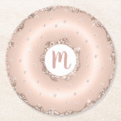 Monogram roze rosé goud glitter donut script ronde kartonnen onderzetter (Voorkant)