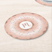 Monogram roze roségoud folie donut script glam ronde kartonnen onderzetter (Gebogen)