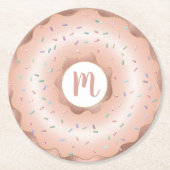Monogram roze roségoud folie donut script glam ronde kartonnen onderzetter (Voorkant)