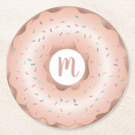 Monogram roze roségoud folie donut script glam ronde kartonnen onderzetter