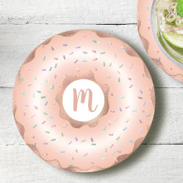 Monogram roze rosegoud folie donut script glamour ronde kartonnen onderzetter