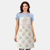 Monogram Roze Roze Bloemige Waterverf Schort (Gedragen)