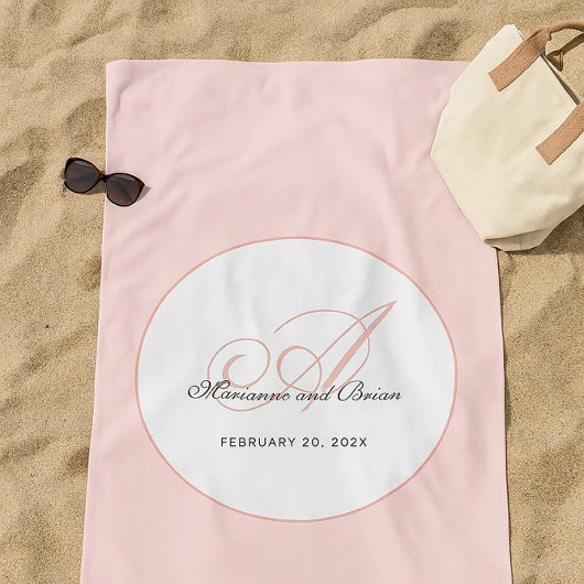 Monogram Roze Roze en Wit Strandlaken