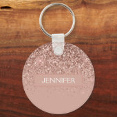 Monogram Roze Roze Goud Glitter & Glans Sleutelhanger (Voorkant)