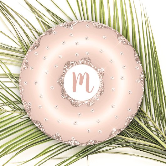 Monogram roze roze goud glitters donut script ronde kartonnen onderzetter