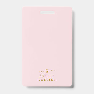 Monogram Roze Roze Goud Minimalistisch Elegant Naa Badge