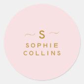 Monogram Roze Roze Goud Minimalistische Envelopzeg Ronde Sticker (Voorkant)