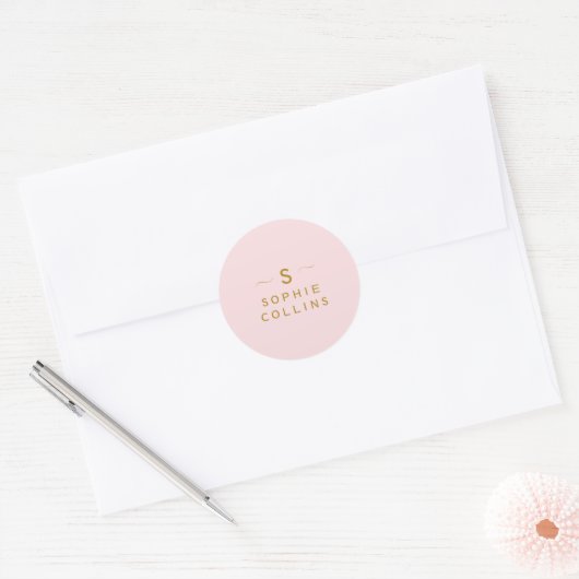 Monogram Roze Roze Goud Minimalistische Envelopzeg Ronde Sticker (Envelop)
