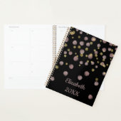 Monogram Roze Roze Goud Overlay op Zwart Planner (Display)