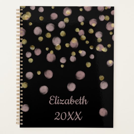 Monogram Roze Roze Goud Overlay op Zwart Planner (Voorkant)