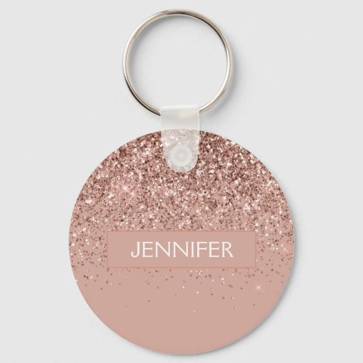 Monogram Roze Roze Gouden Glitter & Glans Sleutelhanger (Voorkant)