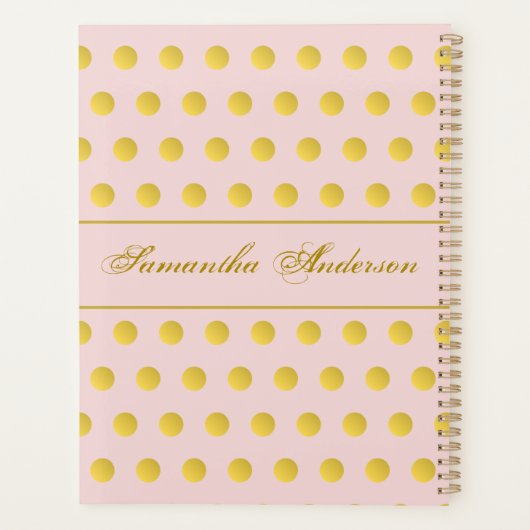 Monogram roze roze goudnaam Polka Dot Planner (Achterkant)