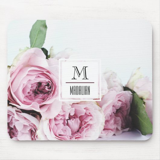 monogram roze roze initiaal met rand muismat (Voorkant)