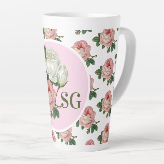 Monogram  Roze Roze Roze Floral a Chic Latte Mok (Rechterhoek)