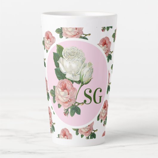 Monogram  Roze Roze Roze Floral a Chic Latte Mok (Voorkant)