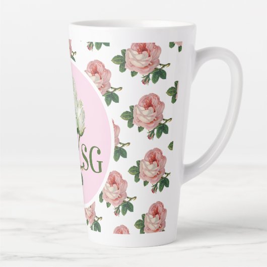 Monogram  Roze Roze Roze Floral a Chic Latte Mok (Rechts)