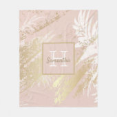 Monogram roze roze roze goudblaasbladeren fleece deken (Voorkant)