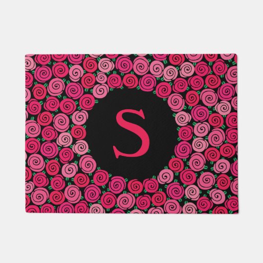 Monogram roze roze rozen gepersonaliseerd deurmat (Voorkant)