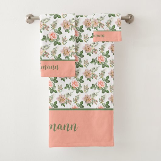 Monogram roze Rozen bloemen Bad Handdoek (Insitu)