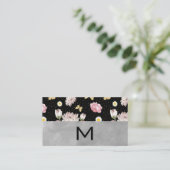 Monogram Roze Rozen Bloemen en Vlinders Visitekaartje (Staand voorkant)