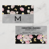 Monogram Roze Rozen Bloemen en Vlinders Visitekaartje (Voorkant / Achterkant)