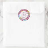 Monogram Roze Rozen Brief Schrijven Ronde Sticker (Tas)