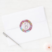 Monogram Roze Rozen Brief Schrijven Ronde Sticker (Envelop)