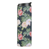 Monogram roze rozen Butterflies Aangepast donkergr Thermosbeker (Gedraaid links)