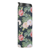 Monogram roze rozen Butterflies Aangepast donkergr Thermosbeker (Geroteerd rechts)