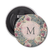 Monogram  roze rozen en parelharten button flesopener (Voorkant)