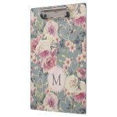 Monogram  roze rozen en parelharten klembord (Links)