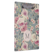 Monogram  roze rozen en parelharten klembord (Rechts)