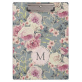 Monogram  roze rozen en parelharten klembord (Voorkant)