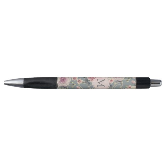 Monogram roze rozen en parelharten pen (Voorkant)