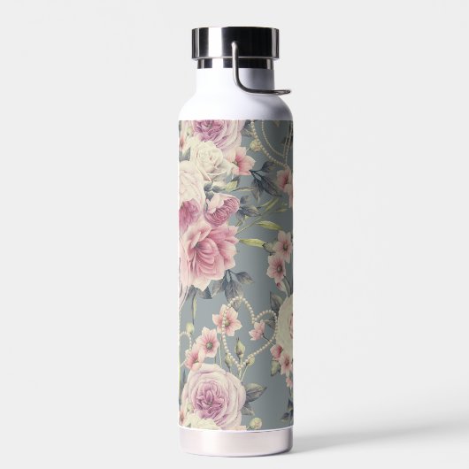 Monogram  roze rozen en parelharten waterfles (Links)