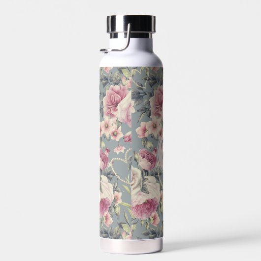 Monogram roze rozen en parelharten waterfles (Rechts)